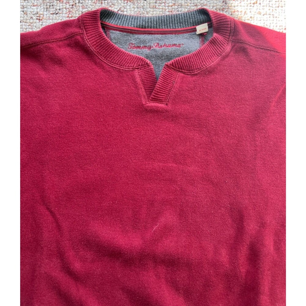 Tommy Bahamas Mens Crewneck Sweatshirt Burgundy Gray Contrast Trim XL 100% Cotto